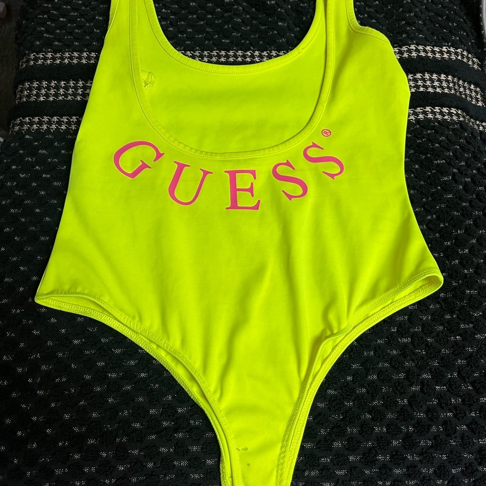 Guess Bright Yellow Bodysuit with Pink Logo